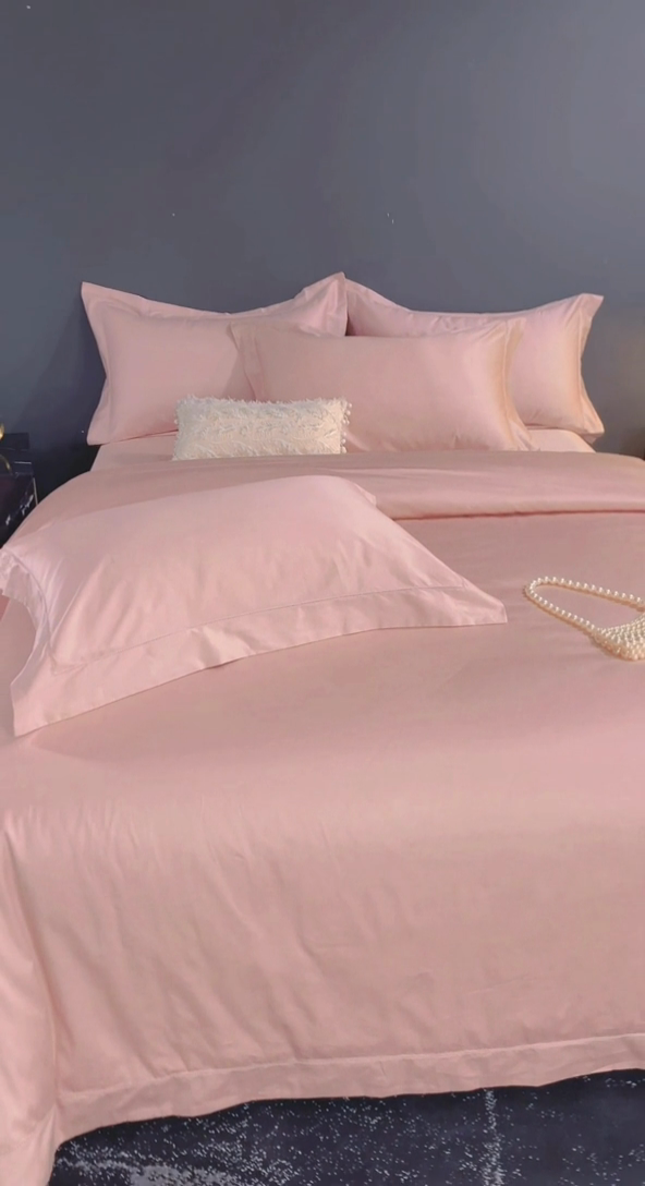 91家纺网 家纺一手货源 找家纺 淼铭家纺 2025新款双股长绒棉四件套-凯瑟系列 凯瑟-云锦粉