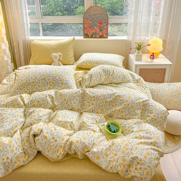 91家纺网 家纺一手货源 找家纺 吉象家纺13070全棉四件套纯棉四件套直播小清新男孩女春野