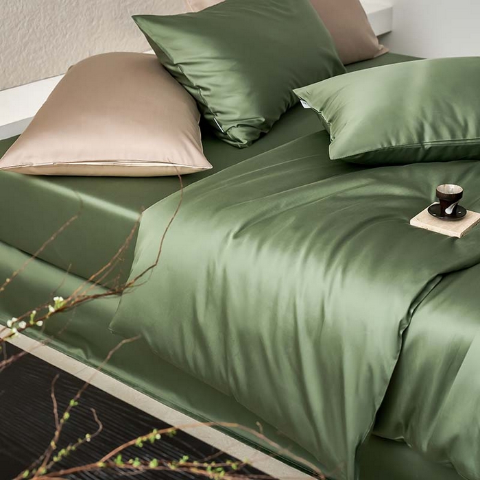 91家纺网 家纺一手货源 找家纺 咏绒家纺工厂店 2025新款60支奥地利兰精天丝纯色天丝棉四件套 松石绿（翠绿）