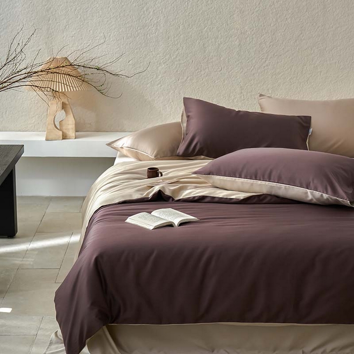 91家纺网 家纺一手货源 找家纺 咏绒家纺工厂店 2025新款60支奥地利兰精天丝纯色天丝棉四件套 摩卡（摩卡-大麦茶）