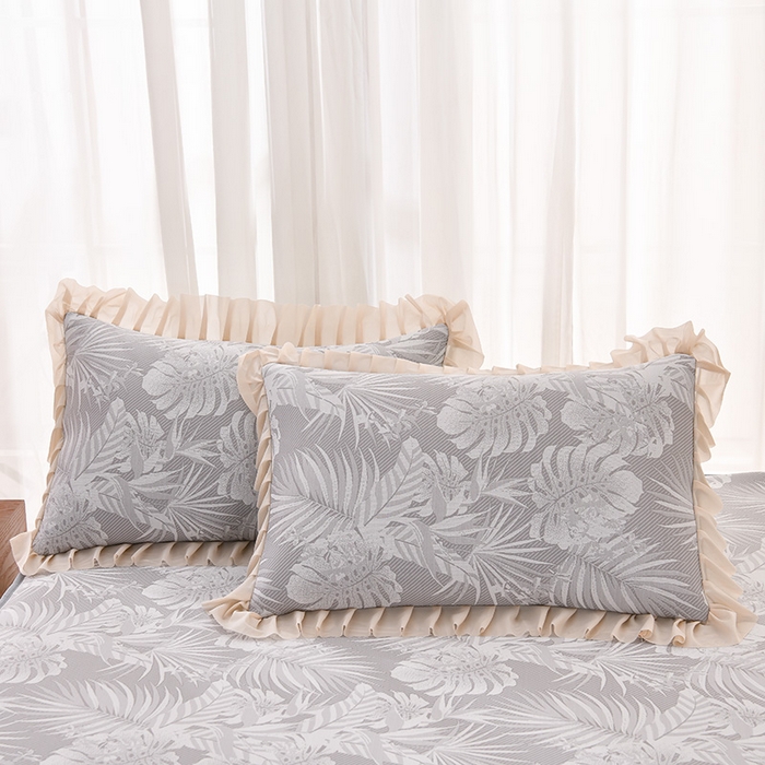 91家纺网 家纺一手货源 找家纺 家之硕家纺 2025春夏新款凉感提花凉席三件套-夏日清凉系列 夏日清凉---浅灰