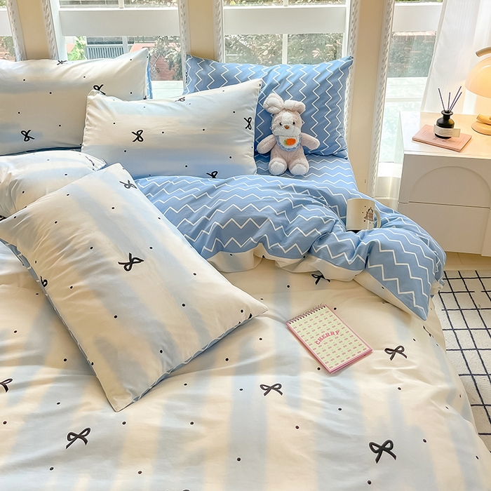 91家纺网 家纺一手货源 找家纺 吉象家纺13070全棉四件套纯棉四件套直播小清新男孩女蓝茵