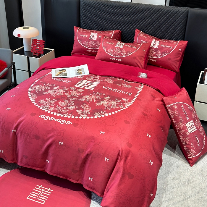 91家纺网 家纺一手货源 找家纺 （总）奥汀洛家纺 2025新款亲肤棉数码印花婚庆四件套