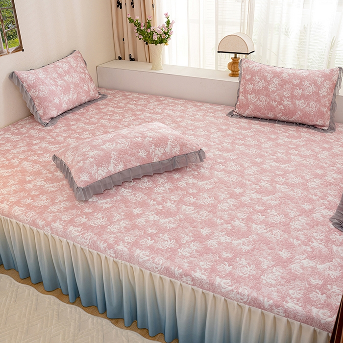 91家纺网 家纺一手货源 找家纺 冬然家纺2025新款冰豆豆榻榻米凉席 梦幻玫瑰-粉