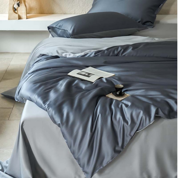 91家纺网 家纺一手货源 找家纺 咏绒家纺工厂店 2025新款60支奥地利兰精天丝纯色天丝棉四件套 菘蓝（暮色灰紫-朦胧灰）