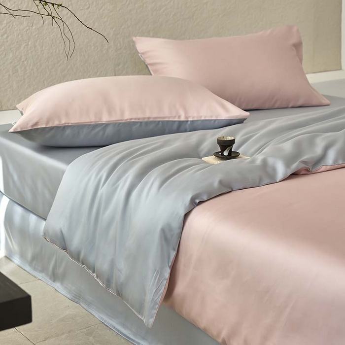 91家纺网 家纺一手货源 找家纺 咏绒家纺工厂店 2025新款60支奥地利兰精天丝纯色天丝棉四件套 藕合（脏脏粉-朦胧灰）