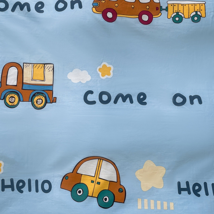 91家纺网 家纺一手货源 找家纺 吉象家纺13070全棉四件套纯棉四件套直播小清新男孩女宝宝巴士