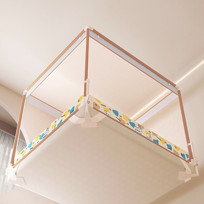 91家纺网 家纺一手货源 找家纺 迪凡保罗蚊帐 2025新款2508围栏级防摔数码印花坐床蚊帐 驼色