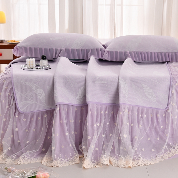 91家纺网 家纺一手货源 找家纺 家之硕家纺 2025春夏新款凉感提花凉席三件套-夏日清凉系列 夏日清凉---紫