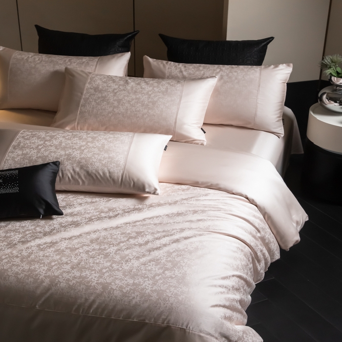 91家纺网 家纺一手货源 找家纺 安莱生活2025新款天丝棉拼接暗合工艺四件套-邂逅系列 澜汐