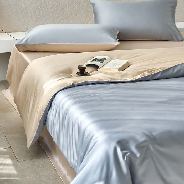 91家纺网 家纺一手货源 找家纺 咏绒家纺工厂店 2025新款60支奥地利兰精天丝纯色天丝棉四件套 岩岭（朦胧灰-小麦色）