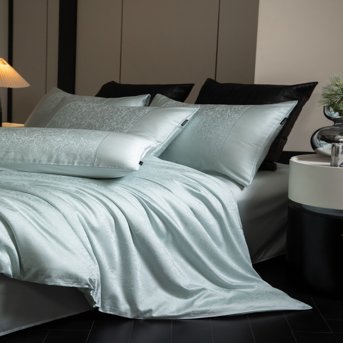 91家纺网 家纺一手货源 找家纺 安莱生活2025新款天丝棉拼接暗合工艺四件套-邂逅系列 俪枝