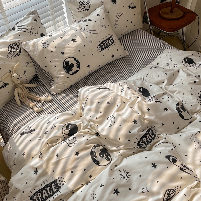 91家纺网 家纺一手货源 找家纺 吉象家纺13070全棉四件套纯棉四件套直播小清新男孩女快乐星球