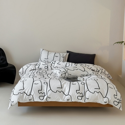 91家纺网 家纺一手货源 找家纺 （总）艾沁2025新品全棉简约黑白四件套-白日梦黑