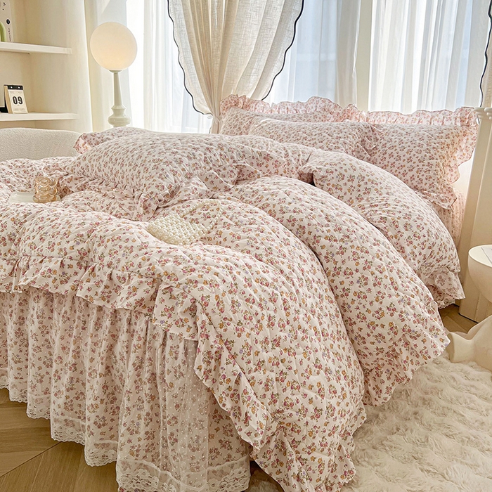 91家纺网 家纺一手货源 找家纺 宜凡家纺 2025新款糯糯棉全夹棉床笠式床裙四件套 繁花熙悦