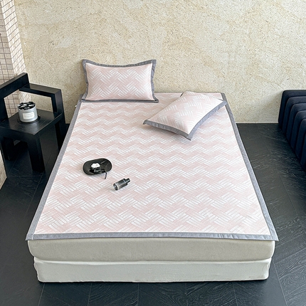 源舜 2025新款冰柔丝三明治凉席 编织格-粉