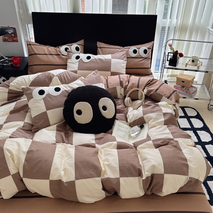 91家纺网 家纺一手货源 找家纺 吉象 2025新款大眼睛毛巾绣四件套 大眼睛-摩卡