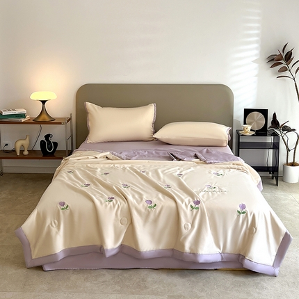 91家纺网 家纺一手货源 找家纺 （总）妖妖家纺 2025春夏新款水洗冰丝绣花夏被夏凉被空调被四件套