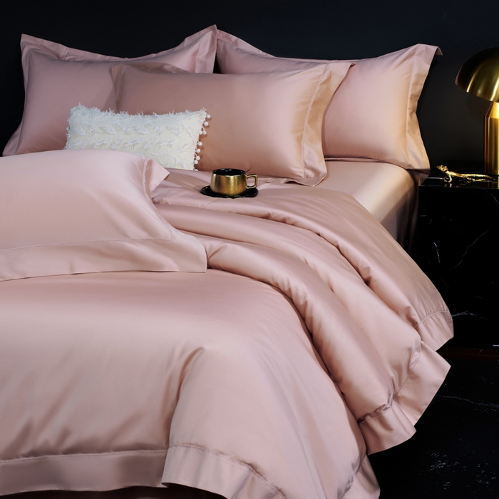 91家纺网 家纺一手货源 找家纺 淼铭家纺 2025新款双股长绒棉四件套-凯瑟系列 凯瑟-云锦粉