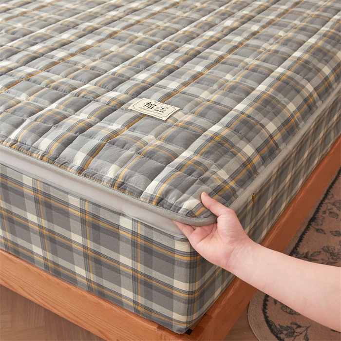 91家纺网 家纺一手货源 找家纺 伊人坊2025新款全棉色织水洗棉六面全包床笠床垫保护套无印风 单层床围-诺卡格