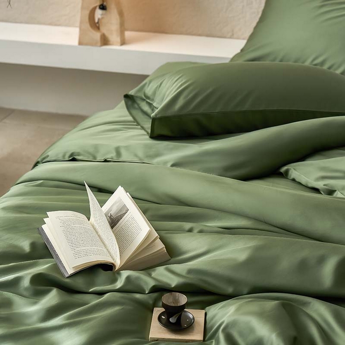 91家纺网 家纺一手货源 找家纺 咏绒家纺工厂店 2025新款60支奥地利兰精天丝纯色天丝棉四件套 松石绿（翠绿）
