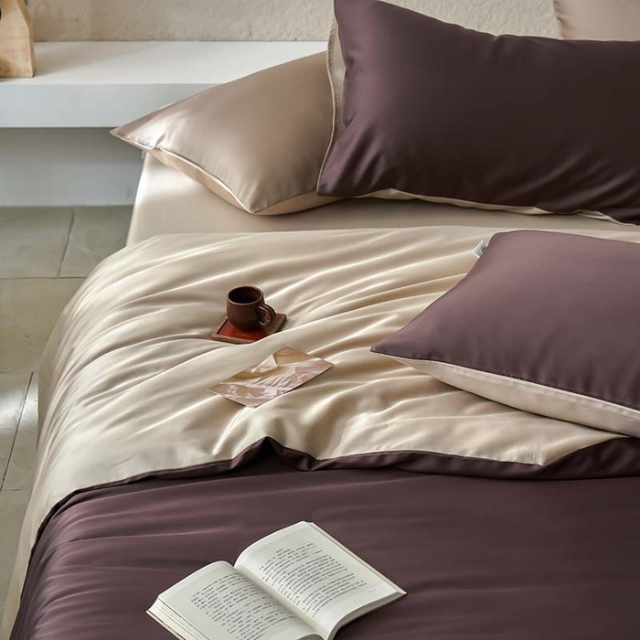 91家纺网 家纺一手货源 找家纺 咏绒家纺工厂店 2025新款60支奥地利兰精天丝纯色天丝棉四件套 摩卡（摩卡-大麦茶）