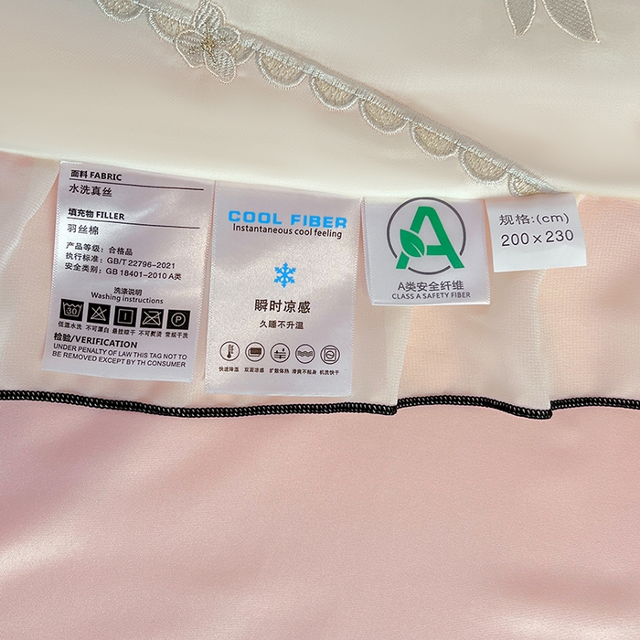 91家纺网 家纺一手货源 找家纺 梦舒羽 2025新款刺绣水洗真丝花边夏被四件套宿舍夏凉被床单枕套三件套-花韵花边款 花韵-粉（花边款）