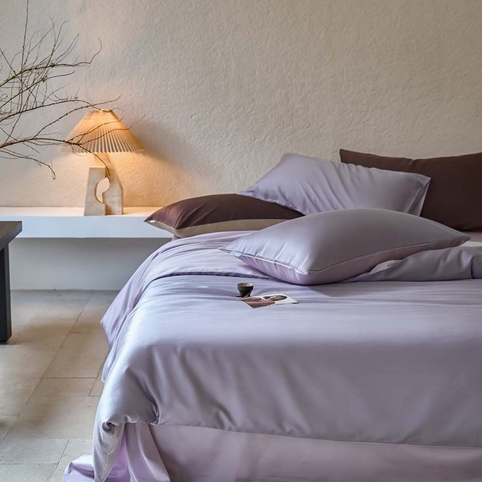 91家纺网 家纺一手货源 找家纺 咏绒家纺工厂店 2025新款60支奥地利兰精天丝纯色天丝棉四件套 紫萱（紫萱草-紫缇）