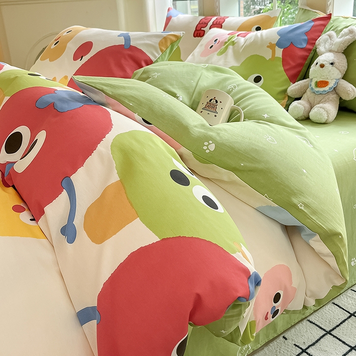 91家纺网 家纺一手货源 找家纺 吉象家纺13070全棉四件套纯棉四件套直播小清新男孩女微笑天团