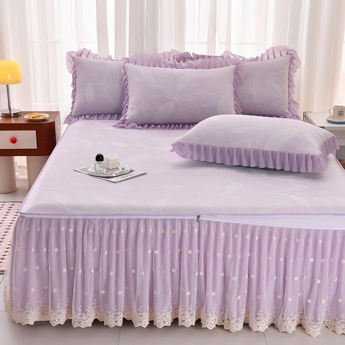 91家纺网 家纺一手货源 找家纺 家之硕家纺 2025春夏新款凉感提花凉席三件套-夏日清凉系列 夏日清凉---紫