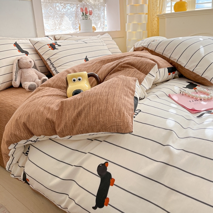 91家纺网 家纺一手货源 找家纺 吉象家纺13070全棉四件套纯棉四件套直播小清新男孩女腊肠犬