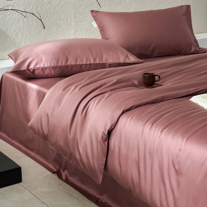 91家纺网 家纺一手货源 找家纺 咏绒家纺工厂店 2025新款60支奥地利兰精天丝纯色天丝棉四件套 覆盆子（芋泥豆沙）
