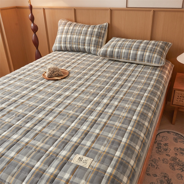 91家纺网 家纺一手货源 找家纺 伊人坊2025新款全棉色织水洗棉六面全包床笠床垫保护套无印风 单层床围-诺卡格