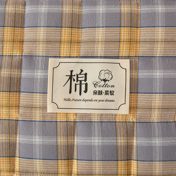 91家纺网 家纺一手货源 找家纺 伊人坊2025新款全棉色织水洗棉六面全包床笠床垫保护套无印风 夹棉床围-黄调格