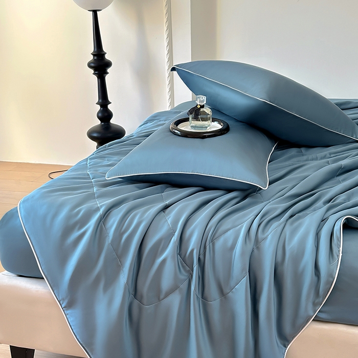 91家纺网 家纺一手货源 找家纺 百寐 2025新款60S兰精天丝夏被系列 管蓝