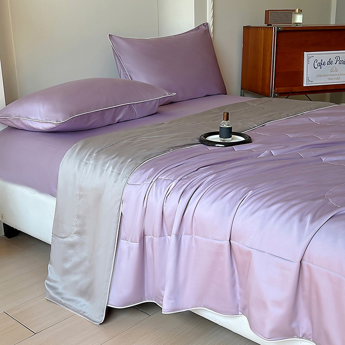 91家纺网 家纺一手货源 找家纺 百寐 2025新款60S兰精天丝夏被系列 芝兰紫+碳灰