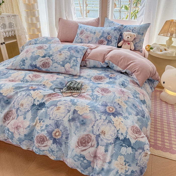 91家纺网 家纺一手货源 找家纺 壹号库 2025新款A类提花有氧彩竺绵四件套 水墨兰花