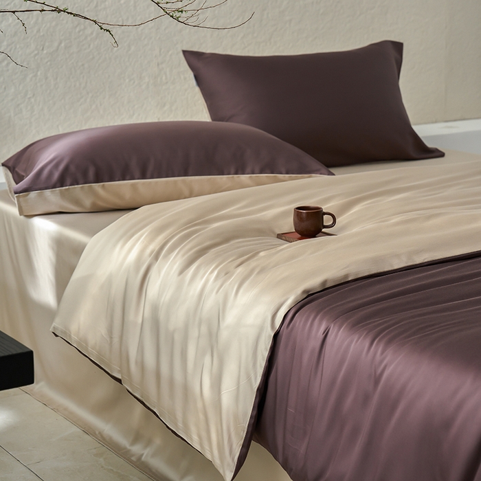 91家纺网 家纺一手货源 找家纺 咏绒家纺工厂店 2025新款60支奥地利兰精天丝纯色天丝棉四件套 摩卡（摩卡-大麦茶）