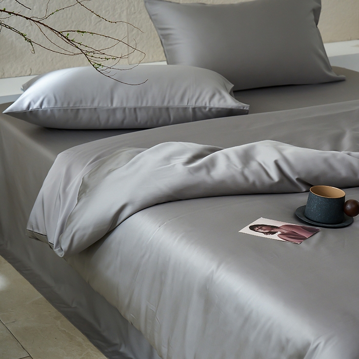 91家纺网 家纺一手货源 找家纺 咏绒家纺工厂店 2025新款60支奥地利兰精天丝纯色天丝棉四件套 典雅灰（大理石灰）