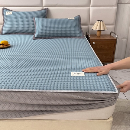 518家纺 2025春夏新款550克PE中分子豆豆凉席【提供买家秀】床笠款【提供买家秀】 菱格-蓝