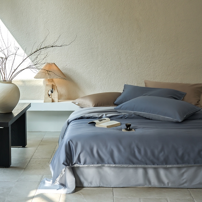 91家纺网 家纺一手货源 找家纺 咏绒家纺工厂店 2025新款60支奥地利兰精天丝纯色天丝棉四件套 菘蓝（暮色灰紫-朦胧灰）