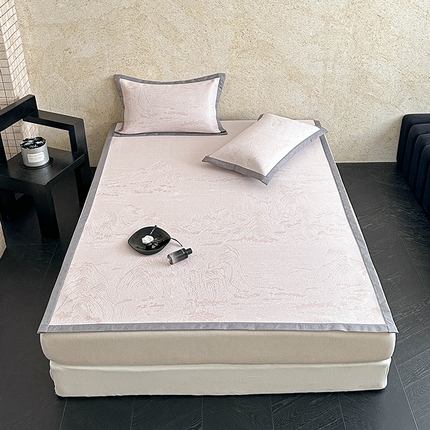 源舜 2025新款冰柔丝三明治凉席 山水画-粉