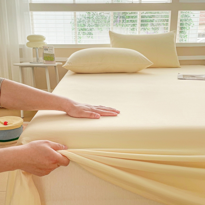 91家纺网 家纺一手货源 找家纺 牛魔王家居 2025新款糯糯棉床单枕套纯色单床单 嫩黄