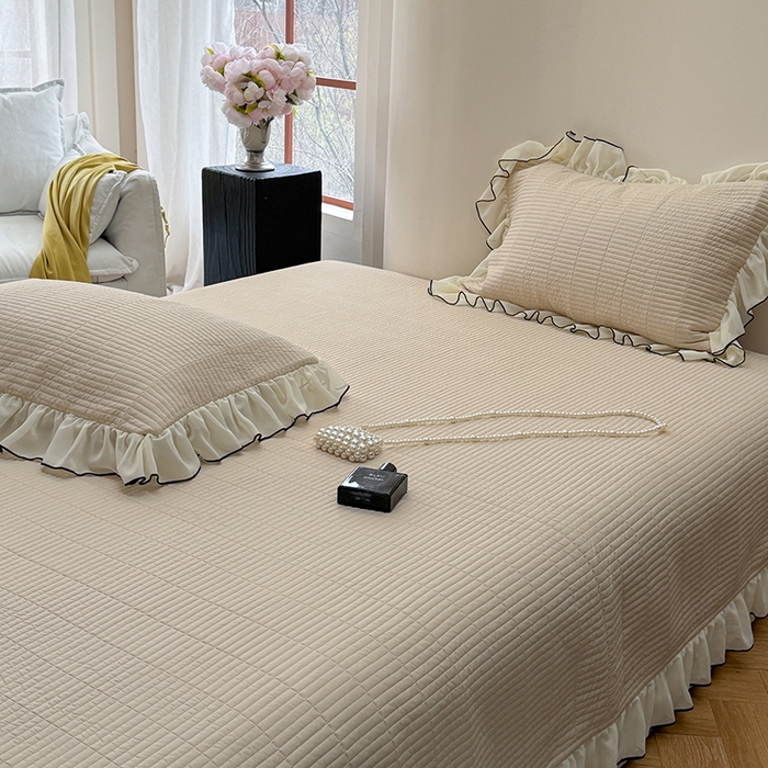 91家纺网 家纺一手货源 找家纺 琳可家居 2025新款雪精灵系列兰精天丝凉感床盖三件套 夏阳杏