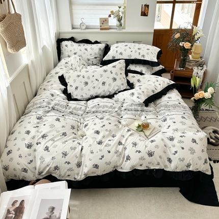 91家纺网 家纺一手货源 找家纺 （总）芷凡家纺 2025新款皱皱云感棉赫本风韩式花边四件套