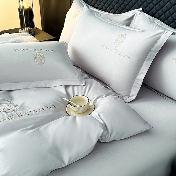 91家纺网 家纺一手货源 找家纺 梦莱斯2025新款长绒棉刺绣轻奢系列四件套 星空灰