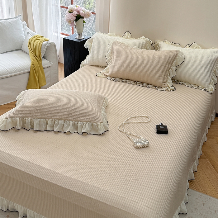 91家纺网 家纺一手货源 找家纺 琳可家居 2025新款雪精灵系列兰精天丝凉感床盖三件套 夏阳杏