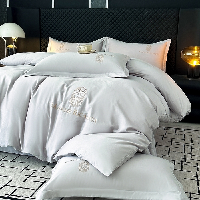 91家纺网 家纺一手货源 找家纺 梦莱斯2025新款长绒棉刺绣轻奢系列四件套 星空灰