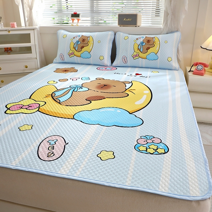 91家纺网 家纺一手货源 找家纺 （总）2025大版卡通夏季凉豆豆凉席三件套空调房床笠款凉席三件套