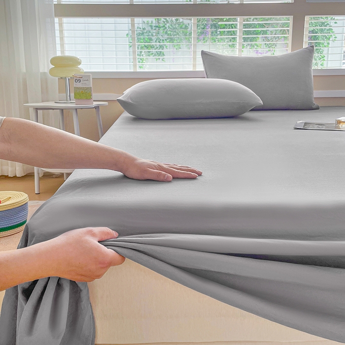 91家纺网 家纺一手货源 找家纺 牛魔王家居 2025新款糯糯棉床单枕套纯色单床单 灰